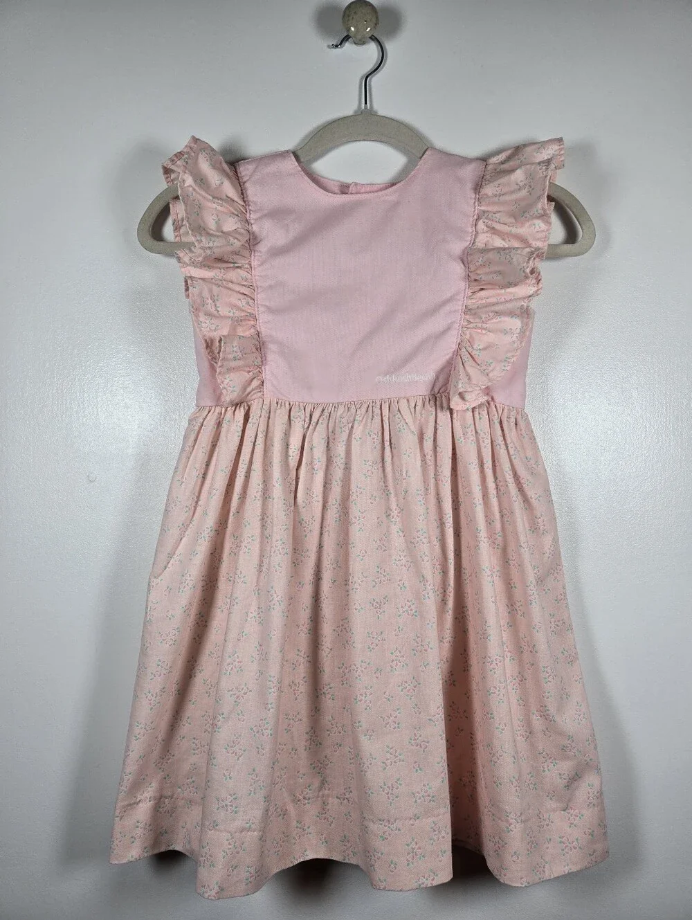 Vintage 80s OshKosh Bgosh Pink Floral Ruffle Cotton Dress Girls Size 6X USA